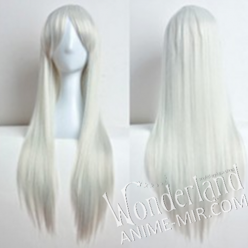 Косплей парик серебристо-белый / серебряный парик 80см с длинной челкой / White - silver cosplay wig